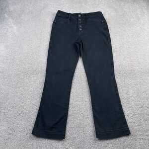 Gap Jeans Womens 4 Black Crop Flare High‎ Rise Button Fly Stretch Pants
